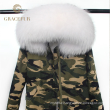 High Quality real raccoon fur hood parka jacket with raccoon fur lining winter